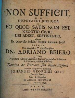 Non sufficit, hoc est disputatio iuridica de eo quod satis non est negotio civile, ubi adest, sustinendo