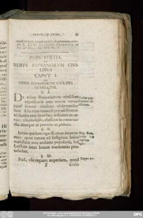 Pars Tertia. De Rebus Romanorum Civilibus