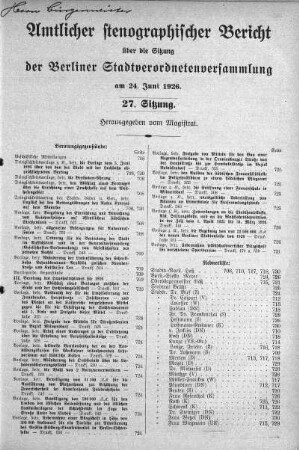 Sitzung 27, 24. Juni 1926