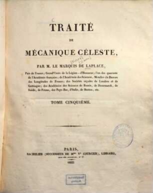 Traité De Mécanique Céleste, 5