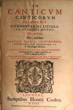 In Canticum Canticorum Salomonis Commentarius litteralis