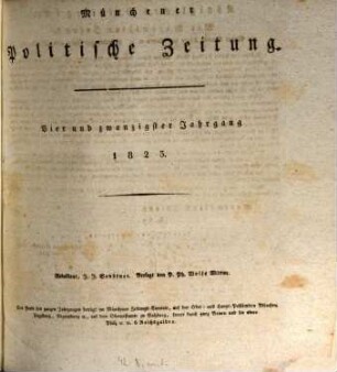 Münchener politische Zeitung : mit allerhöchstem Privilegium. 1823 = Jg. 24