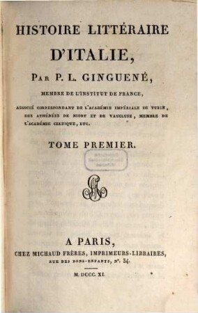 Histoire littéraire d'Italie, 1