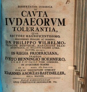 Diss. iur. de cauta Iudaeorum tolerantia