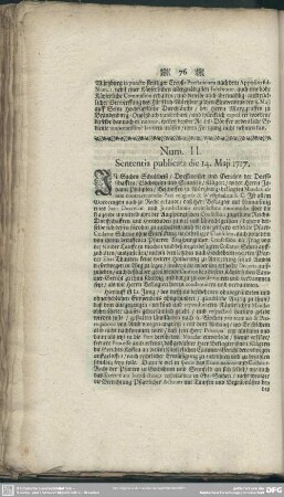 Num. II. Sententia publicata die 14. Maji 1717
