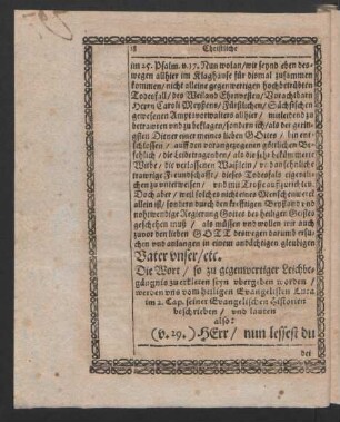 Die Wort/ so zu gegenwertiger Leichbegängnis zu erkleren seyn [...] Luca im 2. Cap. seiner Evangelischen Historien beschrieben/ und lauten also: