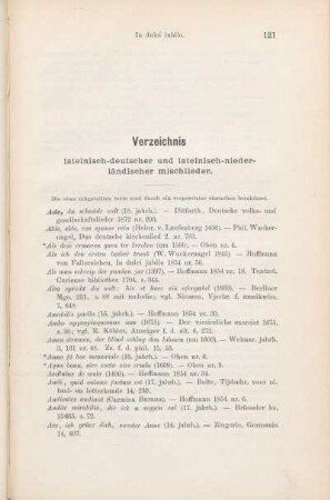 Verzeichnis lateinisch-deutscher und lateinisch-niederländischer mischlieder.