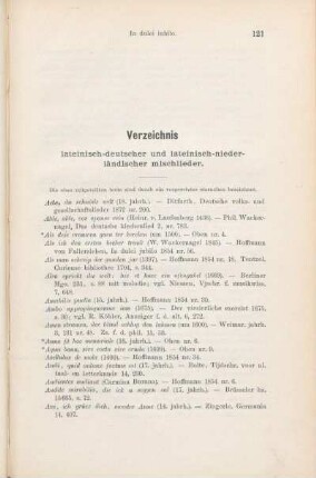 Verzeichnis lateinisch-deutscher und lateinisch-niederländischer mischlieder.