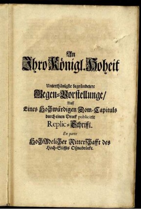 An Ihro Köngl. Hoheit.