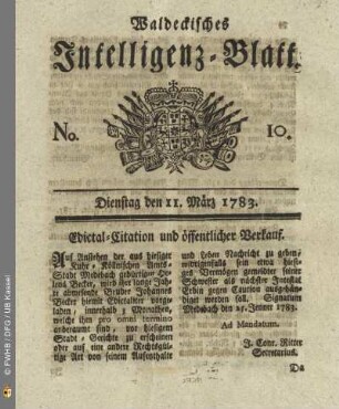 No. 10, Dienstag den 11. März 1783