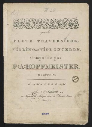 Trois trios pour la flute traversiere, violino, & violoncelle, op. 5