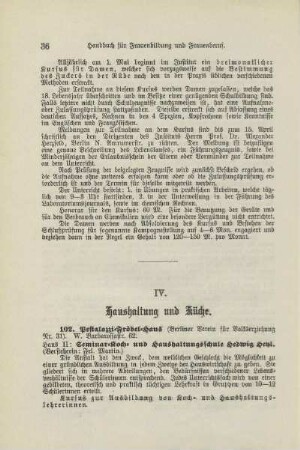 IV. Haushaltung und Küche