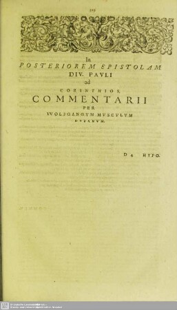 In Posteriorem Epistolam Div. Pauli ad Corinthios