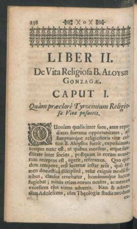Liber II. De Vita Religiosa B. Aloysii Gonzagae