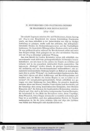 II. Historisches und politisches Denken im Frankreich der Restauration (1815-1830)