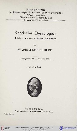 1919, 27. Abhandlung: Sitzungsberichte der Heidelberger Akademie der Wissenschaften, Philosophisch-Historische Klasse: Koptische Etymologien : Beiträge zu einem koptischen Wörterbuch