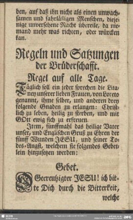 Regeln und Satzungen der Brüderschafft