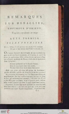 Remarques sur Héraclius, empereur d'Orient, Tragédie représentée en 1647