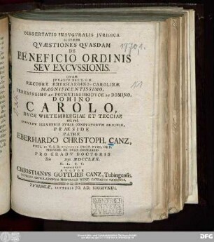 Dissertatio Inavgvralis Jvridica Sistens Qvæstiones Qvasdam De Beneficio Ordinis Sev Excvssionis