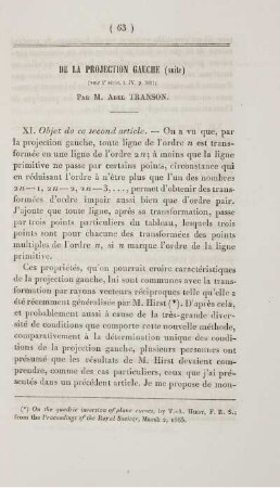 De la projection gauche (suite).