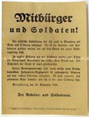 Bekanntmachung über die Bildung des Arbeiter- und Soldatenrates von Bromberg