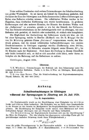 Anhang. Schallbeobachtungen in Göttingen während der Sprengungen in Jüterbog am 24. Juli 1924