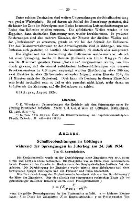 Anhang. Schallbeobachtungen in Göttingen während der Sprengungen in Jüterbog am 24. Juli 1924