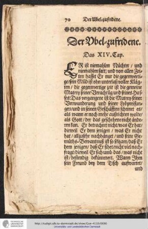 Der Ubel-zufridene. Das XIV. Cap.