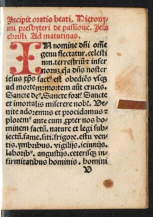 Incipiunt oratio beati. Hieronymi presbyteri de passione. Jesu christi ...