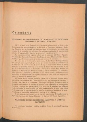 Inauguración de la Sociedad de Escritores, Maestros y Artistas Católicos