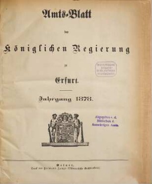 Amtsblatt der Preußischen Regierung zu Erfurt. 1878
