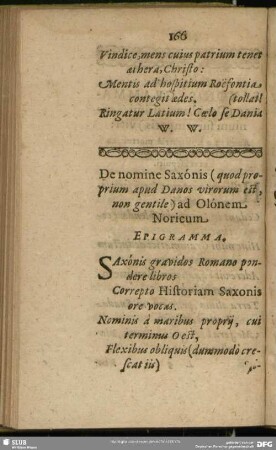De nomine Saxonis (quod proprium apud Danos virorum est, non gentile) ad Olonem Noricum. Epigramma