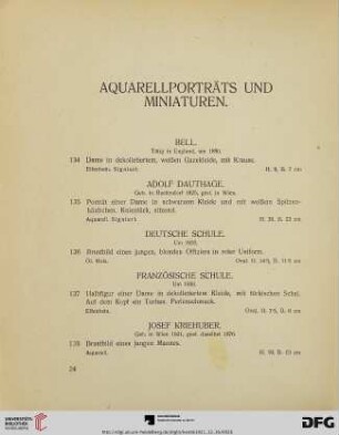 Aquarellporträts und Miniaturen (Nr. 134-141)