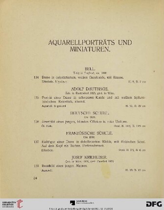 Aquarellporträts und Miniaturen (Nr. 134-141)