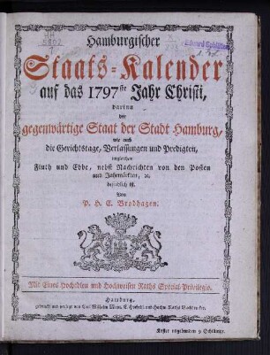 1797: Hamburgischer Staats-Kalender : auf das Jahr
