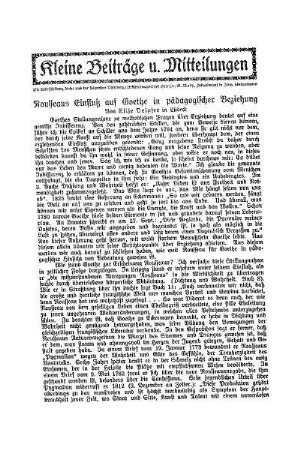 Rousseaus Einfluß auf Goethe in pädagogischer Beziehung