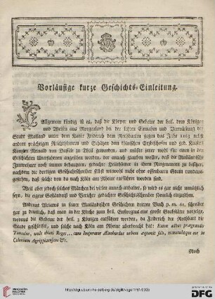 Vorläufige kurze Geschichts=Einleitung