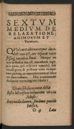 Sextum Medium De Relaxatione Animorum Et Vacatione.