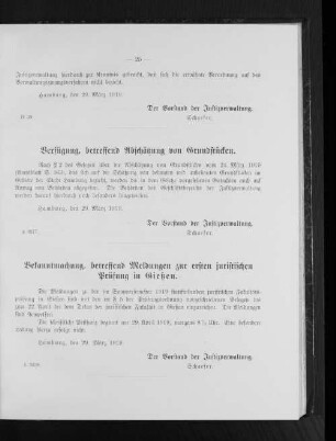 Verfügung, betreffend Abschätzung von Grundstücken