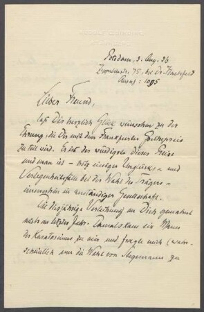 Brief von Rudolf G. Binding an Georg Kolbe