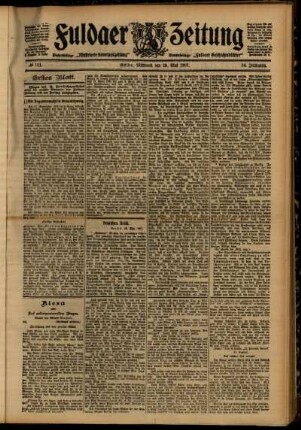 Erste Ausgabe vom Mittwoch, den 29. Mai 1907.