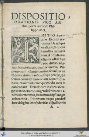 Dispositio Orationis Pro A. Licinio Archia poëta authore Philippo Melanchthoni