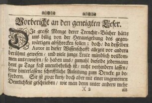 Vorbericht an den geneigten Leser.