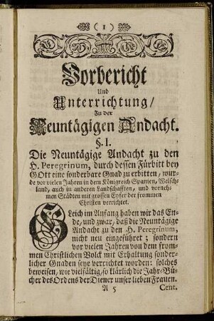 Vorbericht und Unterrichtung/ Zu der Neuntägigen Andacht.