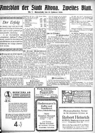 Nummer 7. Zweites Blatt. : Sonnabend, den 16. Februar 1924.