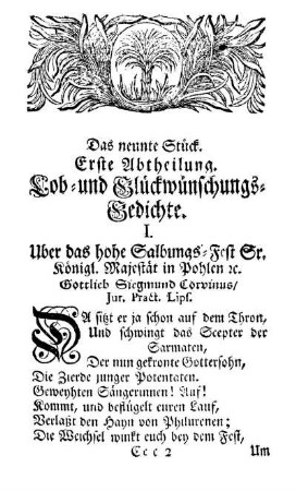 Erste Abtheilung. Lob- und Glückwünschungs-Gedichte.