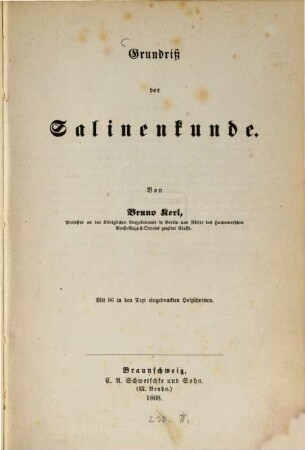 Grundriß der Salinenbunde : Mit 50 in den Text eingedruckten Holzschnitten
