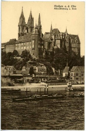 Meißen. Albrechtsburg u. Dom - Elbe mit Schlepper