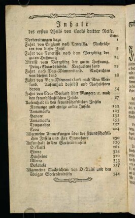 Inhalt des ersten Theils von Cooks dritter Reise