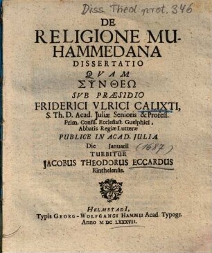 De Religione Muhammedana Dissertatio